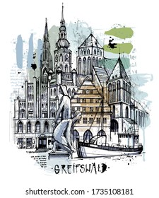 Free hand drawn sketch of Greifswald sights