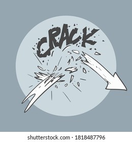 free hand drawn style broken arrow with hand writing "crack" effect. vector illustration.