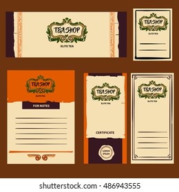 Free hand drawn vector illustration elite green, indian and ceylon natural organic tea. Logo for eco tea business company. Element of corporate identity, menu, poster, banner tea shop, market, store.