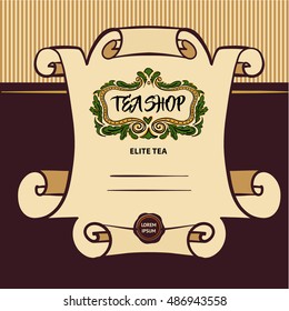 Free hand drawn vector illustration elite green, indian and ceylon natural organic tea. Logo for eco tea business company. Element of corporate identity, menu, poster, banner tea shop, market, store.