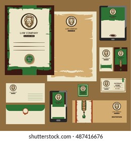 Free hand drawn vector illustration justice legal center. Logo for law company with image head of lion. Element of corporate identity, stamp, poster, banner advocate business logotype. 