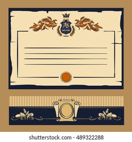 Free hand drawn vector illustration shoe store. Logo for shoe market with image shield and crown. Element of corporate identity, stamp, poster, banner luxury premium brand and trademark. 