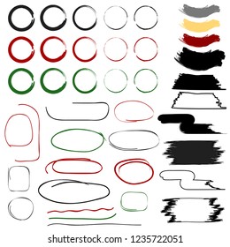 Free Hand Drawn Web Design Element Isolated on White Background. Colorful Sketches of Geometric Shapes & Brush Strokes. Vector Illustration