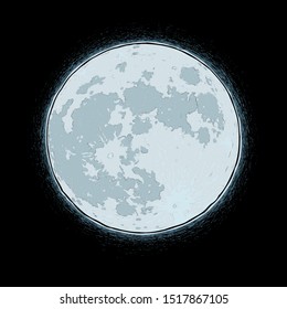 Free Hand Halloween Cartoon illustrationof a blue full Moon. Vectorized with Lineart, Shading, Color n Background of all the elements neatly organized in well-defined layers n groups