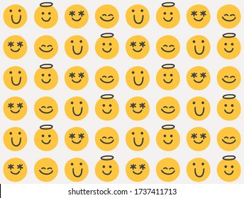 Free hand happy emoji seamless pattern. Positive emotion. Vector illustration.