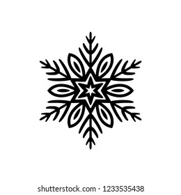 Free hand icon of a snowflake. Simple black vector illustration on white background