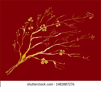 Free hand Sakura flower vector set, Beautiful line art Peach blossom isolate on white background.Traditional symbol of spring in japan.graphic cherry in the shape of circle for backdrops.