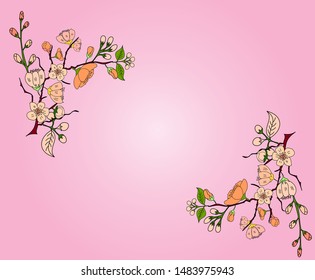 Free hand Sakura flower vector set, Beautiful line art Peach blossom isolate on white background.Traditional symbol of spring in japan.graphic cherry in the shape of circle for backdrops.
