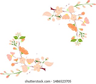 Free hand Sakura flower vector set, Beautiful line art Peach blossom isolate on white background.Traditional symbol of spring in japan.graphic cherry in the shape of circle for backdrops.