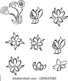 Free hand Sakura flower vector set, Beautiful line art Peach blossom isolate on white background