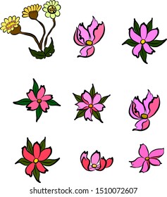 Free hand Sakura flower vector set, Beautiful line art Peach blossom isolate on white background