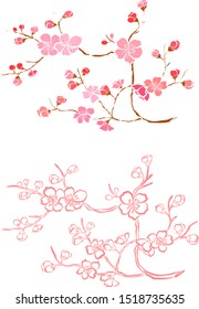Free hand Sakura flower vector set, Beautiful line art Peach blossom isolate on white background.