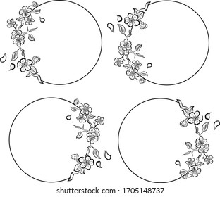 Conjunto libre de vectores de flores Sakura, Hermoso arte de línea Aislamiento de flor Peach sobre fondo blanco.Florencia de cerezo con espacio de copia para el producto.Fondo colorido con vector sakura