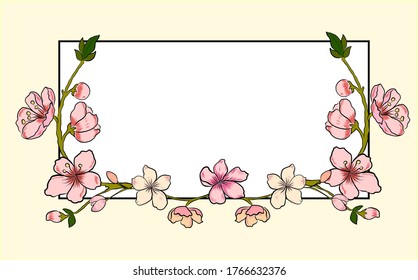 Free hand Sakura flower vector set, Beautiful line art Peach blossom isolate on white background.Cherry blossom with copyspace for product.Colorful background with sakura vector.