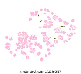 Conjunto libre de vectores de flores Sakura, bella línea de arte Peach flom isolate sobre fondo blanco. Ilustración de flores de cerezo para el arte del doodle sobre el fondo.