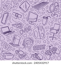 Free hand scribbling on a tablet on the theme of Games, monochrome drawing as wallpaper.