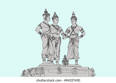 free hand skecht drawing three's monument in Chiangmai Thailand, vector illustration
