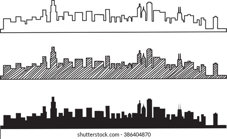 Free hand sketch of Chicago skyline. Vector illustration eps 10.