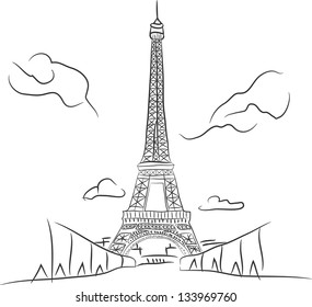 Free hand sketch collection:  Eiffel tower in Paris, France
