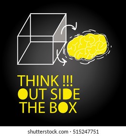 Free hand sketch concept think outside the box. box and brain
