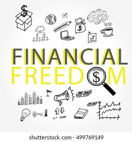 Free hand sketch financial freedom idea , light bulbs, symbol of ideas