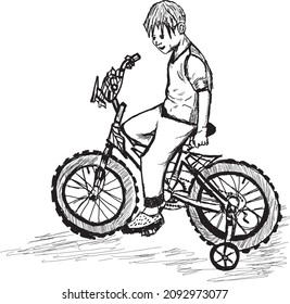 free hand Sketch of kids riding bicycle illustration vector