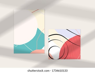   Free hand sketch. Minimal poster or print mock up with shadow overlay. Contemporary trendy card or flyer design template.