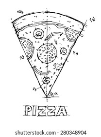 Free hand sketch pizza black ink on white background. Vector illustration.