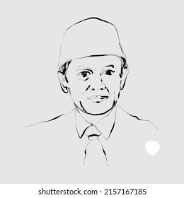 Free hand sketch of the third President of the Republic of Indonesia. Professor Doctoral Engineer BJ Habibie. Vector illustration