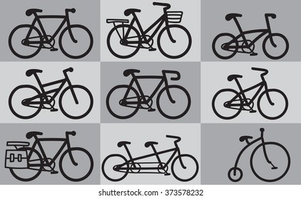 Free hand sketch type of bicycle icons.  Vector illustration eps 10.