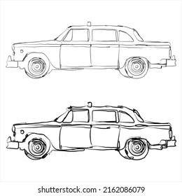 Free hand sketch vector illustration Bus, Taxi, Jakarta city public transportation, Indonesia