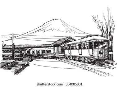 Free hand sketch World famous landmark : Mount Fuji Japan.