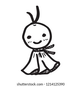 Free hand vector cute doodle of Japan rain doll or Teru teru bozu on white background.