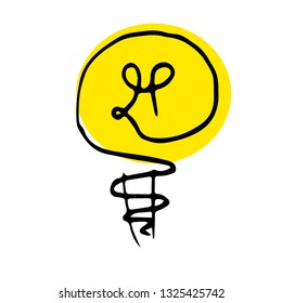 Free hand vector drawing of light bulb in flat style.