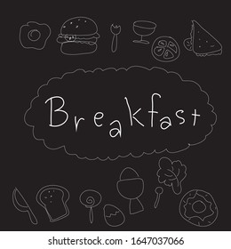 Free hand vector.food for breakfast on grey background.