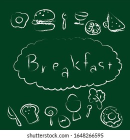 Free hand vector.food for breakfast on green background.