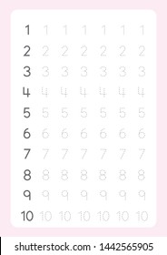 Free handwriting pages for writing numbers         Learning numbers, Numbers tracing worksheet for kindergarten vector

