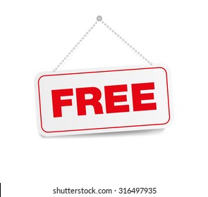 Free hanging sign isolated on white wall