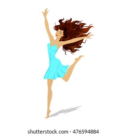 Free Happy Woman Enjoying Life. Beauty Girl Outdoor. Freedom concept. Character of Beauty Girl dancing. Lifestyle. Success. Enjoyment. Vector illustration