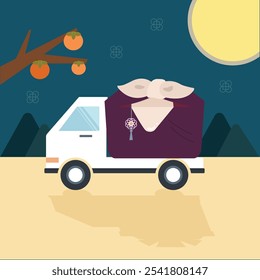 Free holiday delivery,a truck carrying gifts, traditional gift, Korean traditional vector