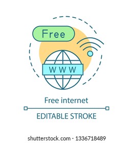 Free hotel internet concept icon. Hotel amenities. In-room wi-fi access. Hostel, dormitory extra options idea thin line illustration. Vector isolated outline drawing. Editable stroke