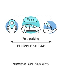 Free hotel parking concept icon. Valet parking, security area, rent car. Additional service for guests. Hotel amenity idea thin line illustration. Vector isolated outline drawing. Editable stroke