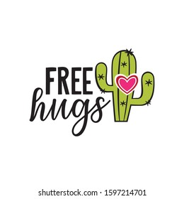 free hugs with cactus heart valentine theme graphic design vector for greeting card and t shirt print template