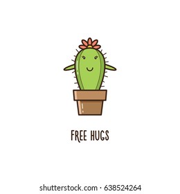 Free hugs. Cactus. Vector illustration.