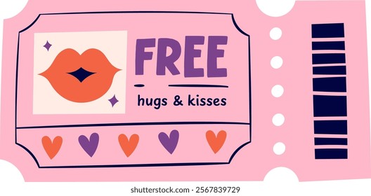 Free Hugs And Kisses Coupon Ticket Vector Illustration