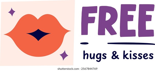 Free Hugs And Kisses Lettering Banner Vector Illustration