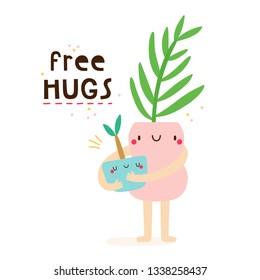 Free Hugs - super cute vector illustrations. Mini House Plants characters. 