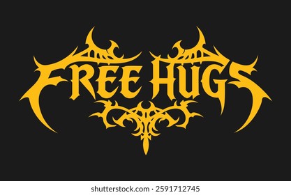 Free Hugs T-shirt design in metal, grunge, and gothic typography styles. Perfect for rock, punk, and horror lovers. High-quality vector for print-on-demand and merch.