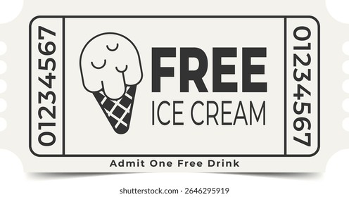 Free Ice Cream Ticket Template. Admit One. Vector Design.
