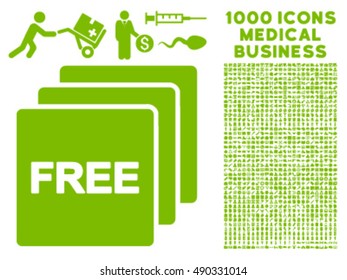 Free icon with 1000 medical business eco green vector pictograms. Collection style is flat symbols, white background.